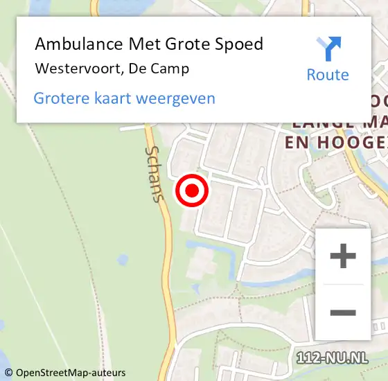 Locatie op kaart van de 112 melding: Ambulance Met Grote Spoed Naar Westervoort, De Camp op 19 augustus 2016 15:48
