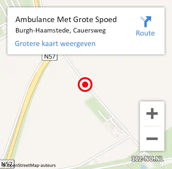 Locatie op kaart van de 112 melding: Ambulance Met Grote Spoed Naar Burgh-Haamstede, Cauersweg op 19 augustus 2016 15:49