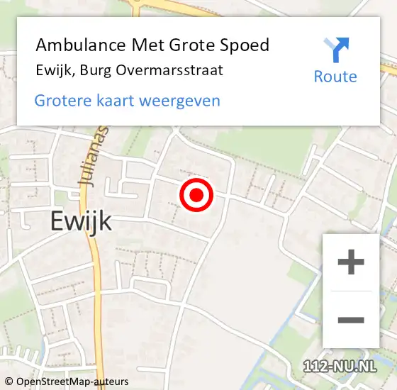 Locatie op kaart van de 112 melding: Ambulance Met Grote Spoed Naar Ewijk, Burg Overmarsstraat op 19 augustus 2016 16:20