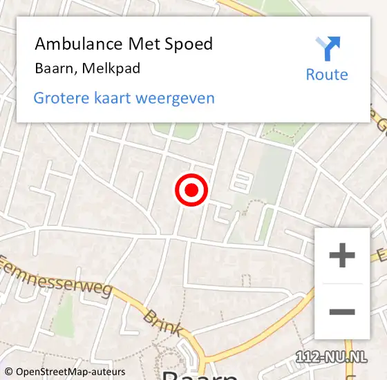 Locatie op kaart van de 112 melding: Ambulance Met Spoed Naar Baarn, Melkpad op 19 augustus 2016 16:31