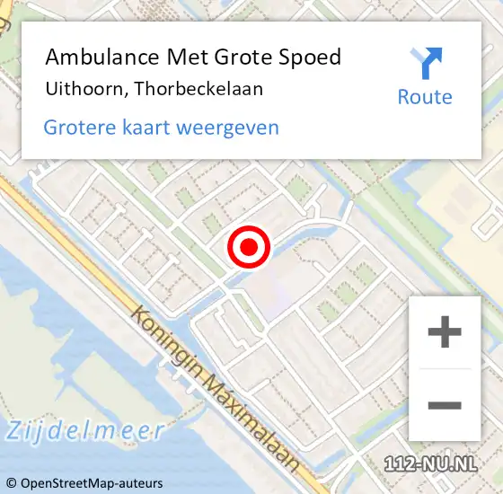 Locatie op kaart van de 112 melding: Ambulance Met Grote Spoed Naar Uithoorn, Thorbeckelaan op 19 augustus 2016 17:14