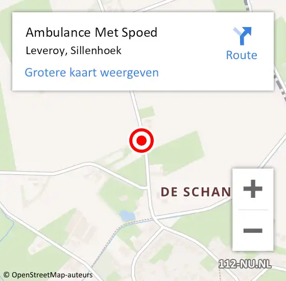 Locatie op kaart van de 112 melding: Ambulance Met Spoed Naar Leveroy, Sillenhoek op 19 augustus 2016 17:22