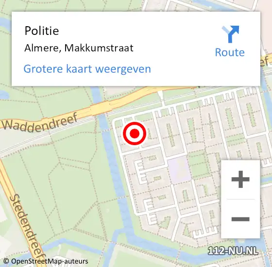 Locatie op kaart van de 112 melding: Politie Almere, Makkumstraat op 19 augustus 2016 17:43