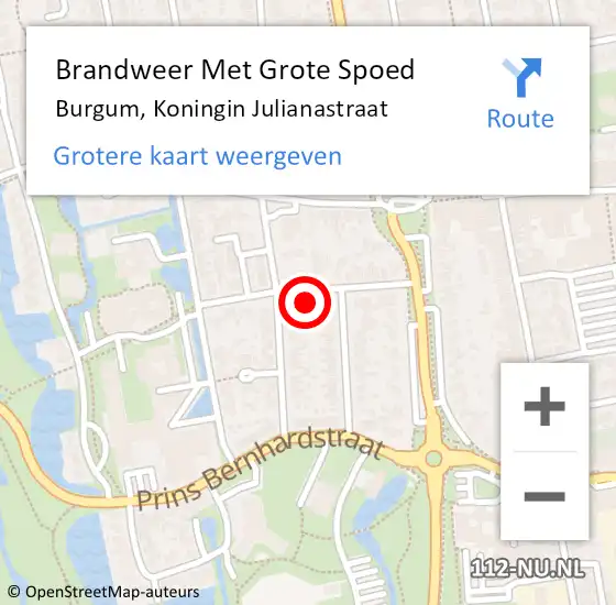 Locatie op kaart van de 112 melding: Brandweer Met Grote Spoed Naar Burgum, Koningin Julianastraat op 19 augustus 2016 17:58