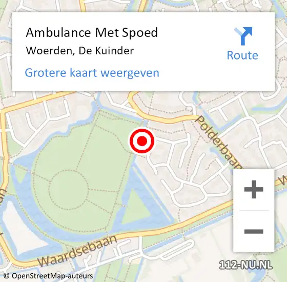 Locatie op kaart van de 112 melding: Ambulance Met Spoed Naar Woerden, De Kuinder op 19 augustus 2016 18:01