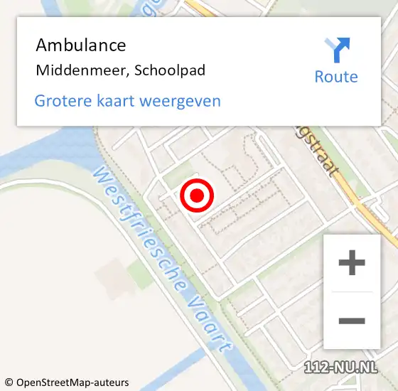 Locatie op kaart van de 112 melding: Ambulance Middenmeer, Schoolpad op 19 augustus 2016 18:04