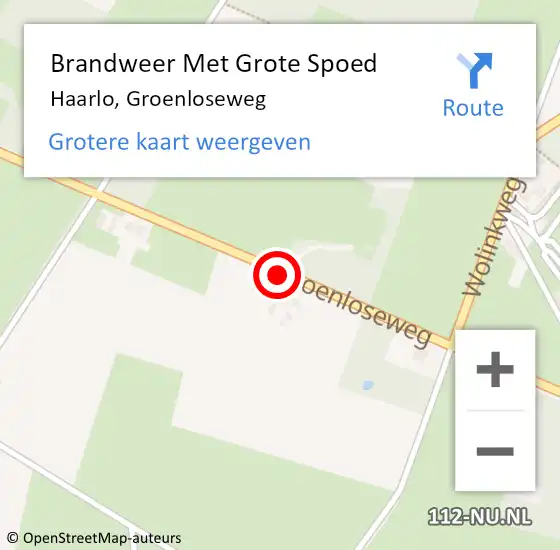 Locatie op kaart van de 112 melding: Brandweer Met Grote Spoed Naar Haarlo, Groenloseweg op 19 augustus 2016 19:33