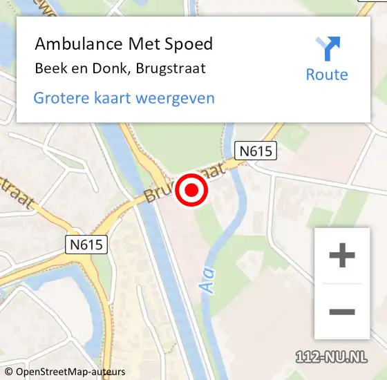 Locatie op kaart van de 112 melding: Ambulance Met Spoed Naar Beek en Donk, Brugstraat op 19 augustus 2016 20:03