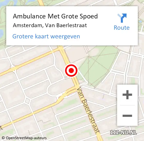 Locatie op kaart van de 112 melding: Ambulance Met Grote Spoed Naar Amsterdam, Van Baerlestraat op 19 augustus 2016 20:19