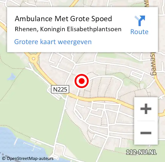 Locatie op kaart van de 112 melding: Ambulance Met Grote Spoed Naar Rhenen, Koningin Elisabethplantsoen op 19 augustus 2016 20:53