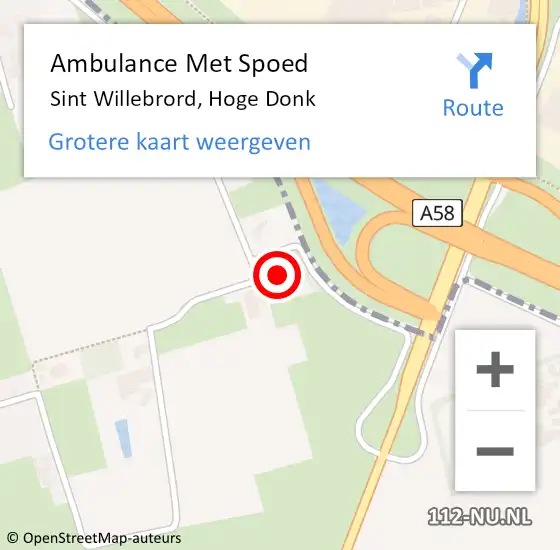 Locatie op kaart van de 112 melding: Ambulance Met Spoed Naar Sint Willebrord, Hoge Donk op 19 augustus 2016 21:33