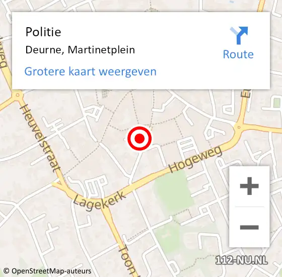 Locatie op kaart van de 112 melding: Politie Deurne, Martinetplein op 19 augustus 2016 22:02