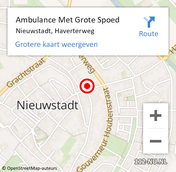 Locatie op kaart van de 112 melding: Ambulance Met Grote Spoed Naar Nieuwstadt, Haverterweg op 20 augustus 2016 01:26