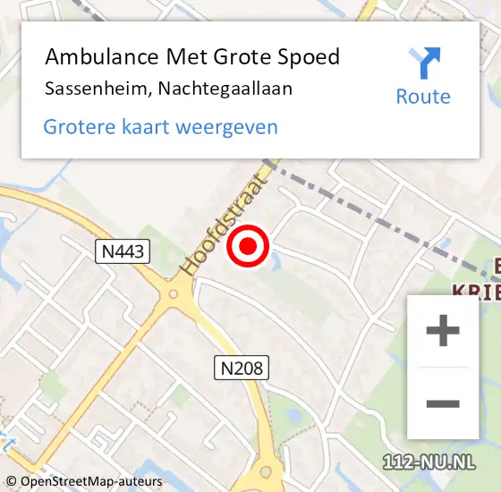 Locatie op kaart van de 112 melding: Ambulance Met Grote Spoed Naar Sassenheim, Nachtegaallaan op 20 augustus 2016 01:41