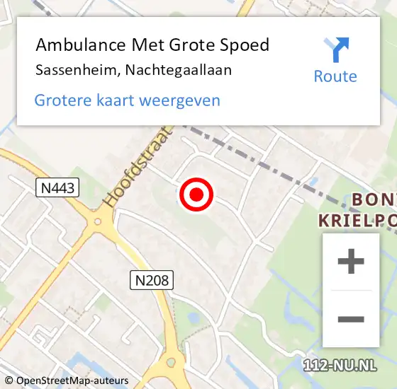 Locatie op kaart van de 112 melding: Ambulance Met Grote Spoed Naar Sassenheim, Nachtegaallaan op 20 augustus 2016 01:43