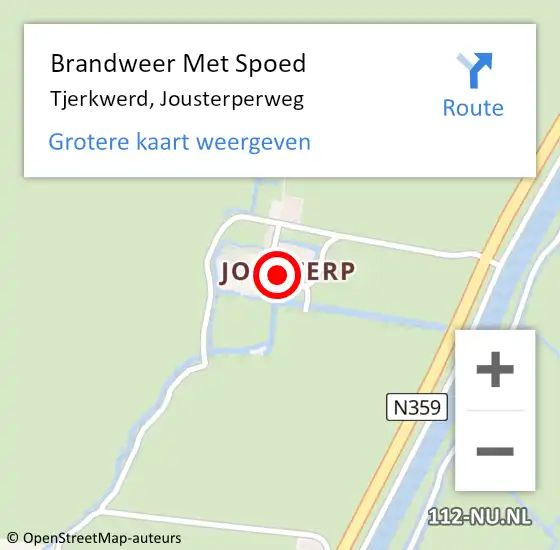 Locatie op kaart van de 112 melding: Brandweer Met Spoed Naar Tjerkwerd, Jousterperweg op 20 augustus 2016 09:24