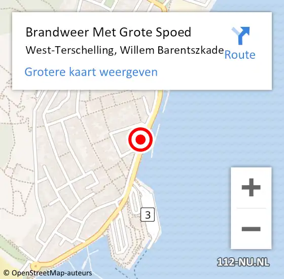 Locatie op kaart van de 112 melding: Brandweer Met Grote Spoed Naar West-Terschelling, Willem Barentszkade op 20 augustus 2016 10:38