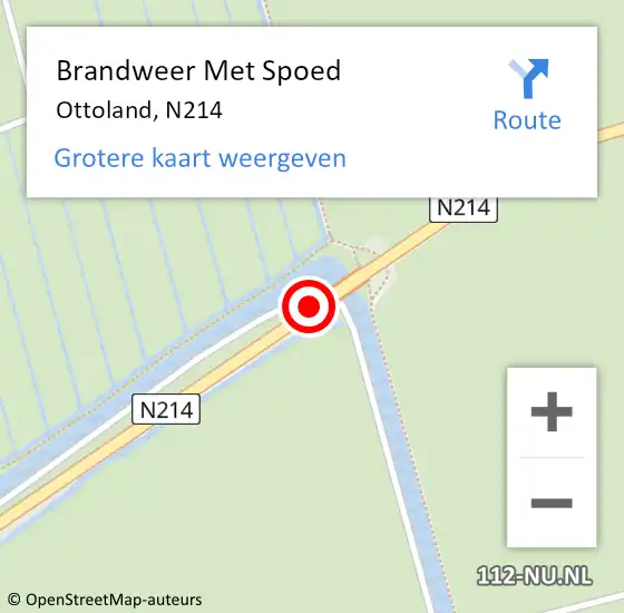 Locatie op kaart van de 112 melding: Brandweer Met Spoed Naar Ottoland, N214 op 20 augustus 2016 12:37