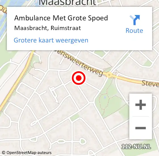 Locatie op kaart van de 112 melding: Ambulance Met Grote Spoed Naar Maasbracht, Ruimstraat op 20 augustus 2016 13:00