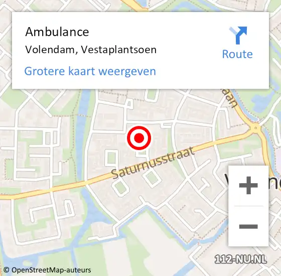 Locatie op kaart van de 112 melding: Ambulance Volendam, Vestaplantsoen op 20 augustus 2016 14:03