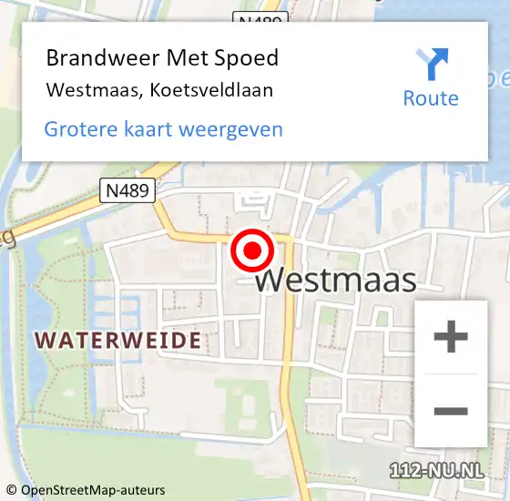 Locatie op kaart van de 112 melding: Brandweer Met Spoed Naar Westmaas, Koetsveldlaan op 24 december 2013 13:43