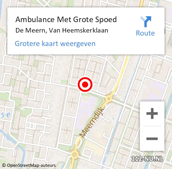 Locatie op kaart van de 112 melding: Ambulance Met Grote Spoed Naar De Meern, Van Heemskerklaan op 20 augustus 2016 15:48