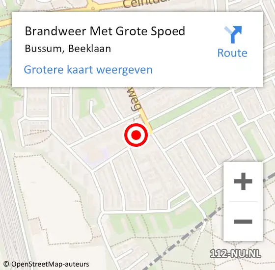 Locatie op kaart van de 112 melding: Brandweer Met Grote Spoed Naar Bussum, Beeklaan op 24 december 2013 13:50