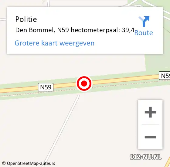 Locatie op kaart van de 112 melding: Politie Den Bommel, N59 hectometerpaal: 43,4 op 20 augustus 2016 17:52
