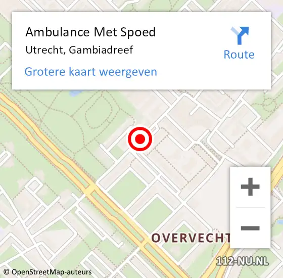 Locatie op kaart van de 112 melding: Ambulance Met Spoed Naar Utrecht, Gambiadreef op 20 augustus 2016 19:01