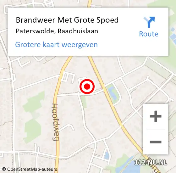 Locatie op kaart van de 112 melding: Brandweer Met Grote Spoed Naar Paterswolde, Raadhuislaan op 20 augustus 2016 19:03