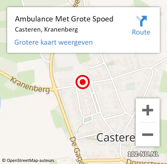 Locatie op kaart van de 112 melding: Ambulance Met Grote Spoed Naar Casteren, Kranenberg op 20 augustus 2016 20:37