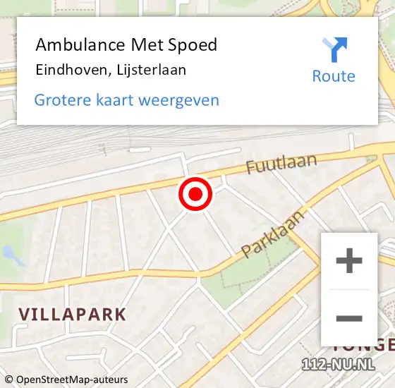 Locatie op kaart van de 112 melding: Ambulance Met Spoed Naar Eindhoven, Lijsterlaan op 20 augustus 2016 20:38