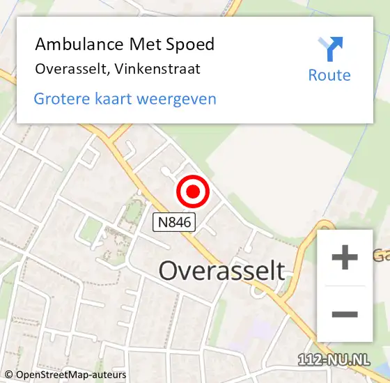 Locatie op kaart van de 112 melding: Ambulance Met Spoed Naar Overasselt, Vinkenstraat op 20 augustus 2016 22:25