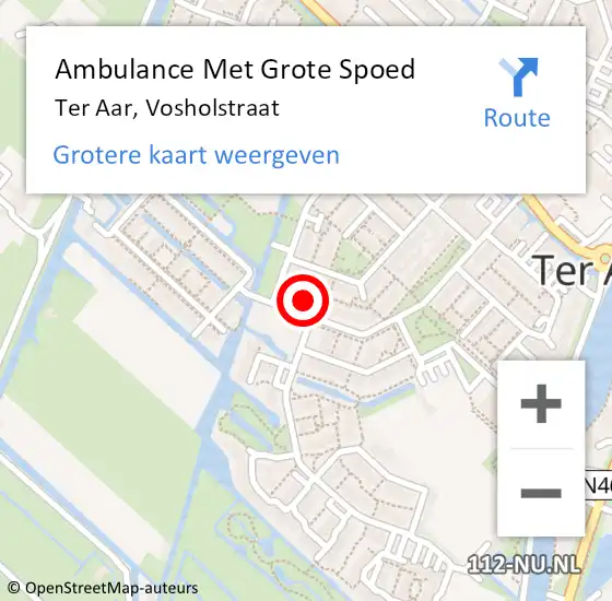 Locatie op kaart van de 112 melding: Ambulance Met Grote Spoed Naar Ter Aar, Vosholstraat op 20 augustus 2016 22:48