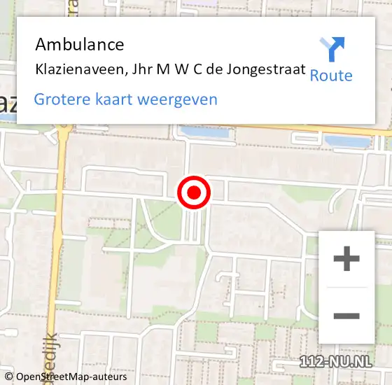 Locatie op kaart van de 112 melding: Ambulance Klazienaveen, Jhr M W C de Jongestraat op 21 augustus 2016 00:23