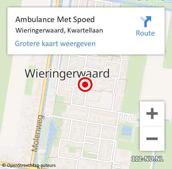 Locatie op kaart van de 112 melding: Ambulance Met Spoed Naar Wieringerwaard, Kwartellaan op 21 augustus 2016 01:30