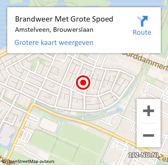 Locatie op kaart van de 112 melding: Brandweer Met Grote Spoed Naar Amstelveen, Brouwerslaan op 21 augustus 2016 01:36