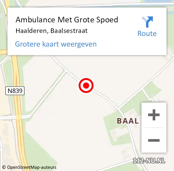 Locatie op kaart van de 112 melding: Ambulance Met Grote Spoed Naar Haalderen, Baalsestraat op 21 augustus 2016 01:44