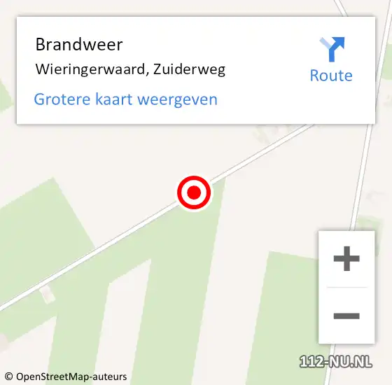 Locatie op kaart van de 112 melding: Brandweer Wieringerwaard, Zuiderweg op 21 augustus 2016 02:51