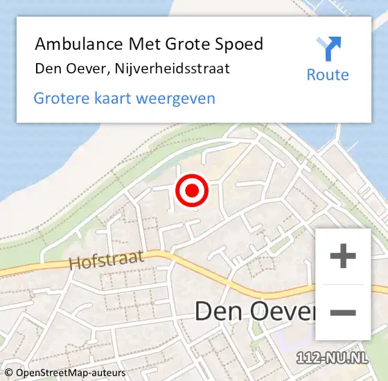 Locatie op kaart van de 112 melding: Ambulance Met Grote Spoed Naar Den Oever, Nijverheidsstraat op 21 augustus 2016 04:14