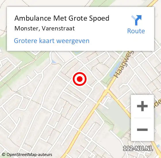 Locatie op kaart van de 112 melding: Ambulance Met Grote Spoed Naar Monster, Varenstraat op 21 augustus 2016 04:36