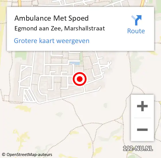 Locatie op kaart van de 112 melding: Ambulance Met Spoed Naar Egmond aan Zee, Marshallstraat op 21 augustus 2016 06:41