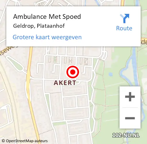 Locatie op kaart van de 112 melding: Ambulance Met Spoed Naar Geldrop, Plataanhof op 21 augustus 2016 07:13