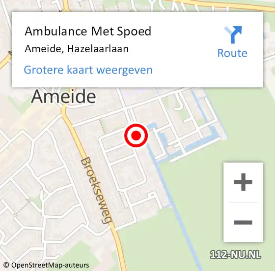 Locatie op kaart van de 112 melding: Ambulance Met Spoed Naar Ameide, Hazelaarlaan op 21 augustus 2016 07:49