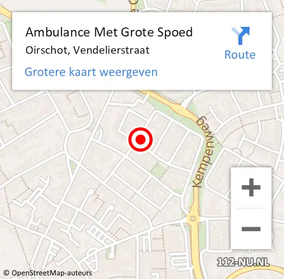 Locatie op kaart van de 112 melding: Ambulance Met Grote Spoed Naar Oirschot, Vendelierstraat op 21 augustus 2016 08:18