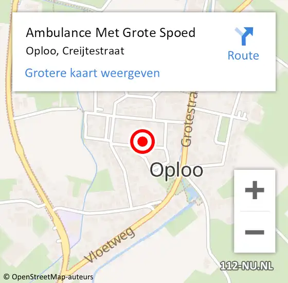 Locatie op kaart van de 112 melding: Ambulance Met Grote Spoed Naar Oploo, Creijtestraat op 21 augustus 2016 08:52