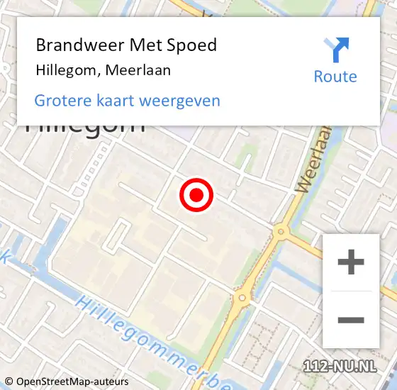 Locatie op kaart van de 112 melding: Brandweer Met Spoed Naar Hillegom, Meerlaan op 21 augustus 2016 09:15