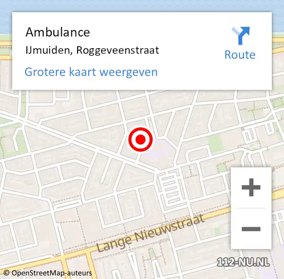 Locatie op kaart van de 112 melding: Ambulance IJmuiden, Roggeveenstraat op 21 augustus 2016 10:39