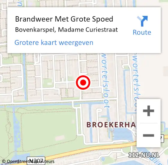 Locatie op kaart van de 112 melding: Brandweer Met Grote Spoed Naar Bovenkarspel, Madame Curiestraat op 24 december 2013 14:40