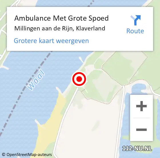 Locatie op kaart van de 112 melding: Ambulance Met Grote Spoed Naar Millingen aan de Rijn, Klaverland op 21 augustus 2016 12:24